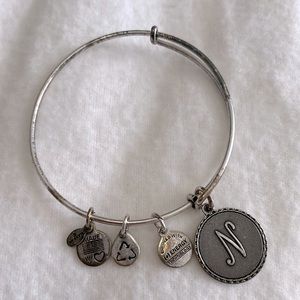Alex and Ani Initial N Charm Bangle Bracelet, Silver
